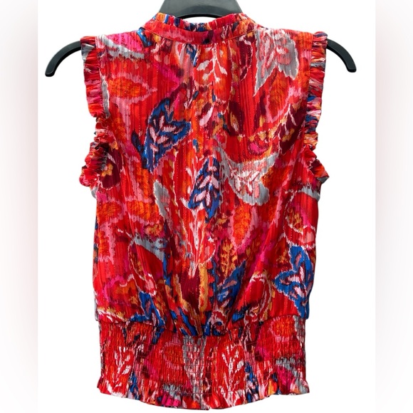 Rachel Zoe Ruffle Sleeve Smocked Waist Keyhole Neck Tie Blouse Top Size XS - Picture 4 of 12